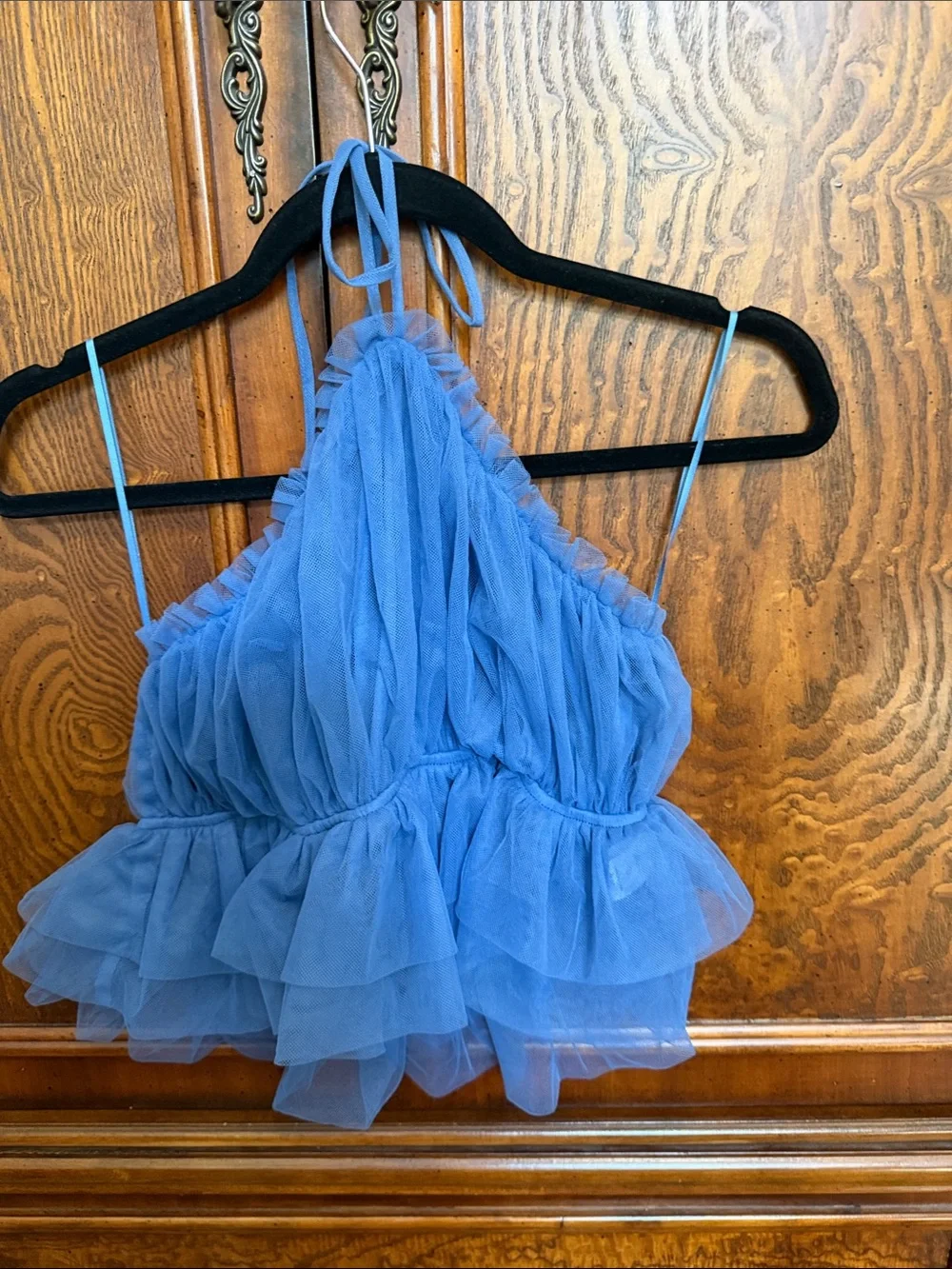 American Threads Blue Ruffle Peplum Top - Picture 2 of 5